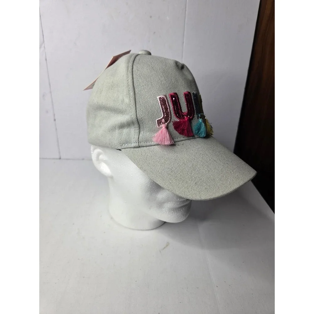 Juicy Couture Kids Grey Twill Baseball Cap Sequin Tassel‎ Logo Hat NWT
